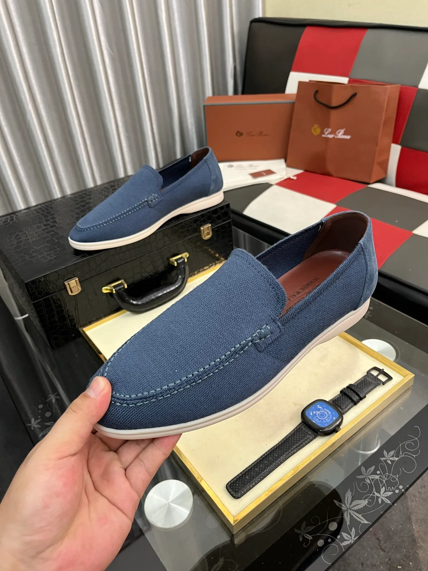 Men's men's shoes💰420⌚️⌚️Loro*Piana pure original 2025 soft and comfortable LP deerskin flat-soled casual star's same style slip-on Loaf men's shoes, size: 38-446️⃣colors available
